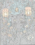 Detailed numbered canvas outline for Kitty Lights cat and fairy lights DIY painting - ColorEasePaint