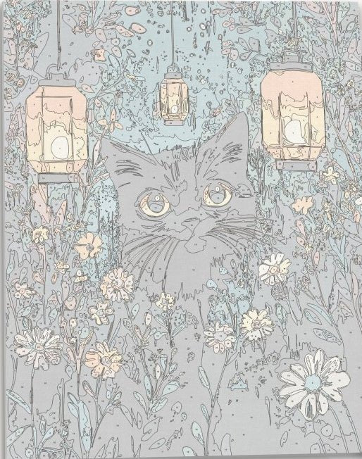 Detailed numbered canvas outline for Kitty Lights cat and fairy lights DIY painting - ColorEasePaint