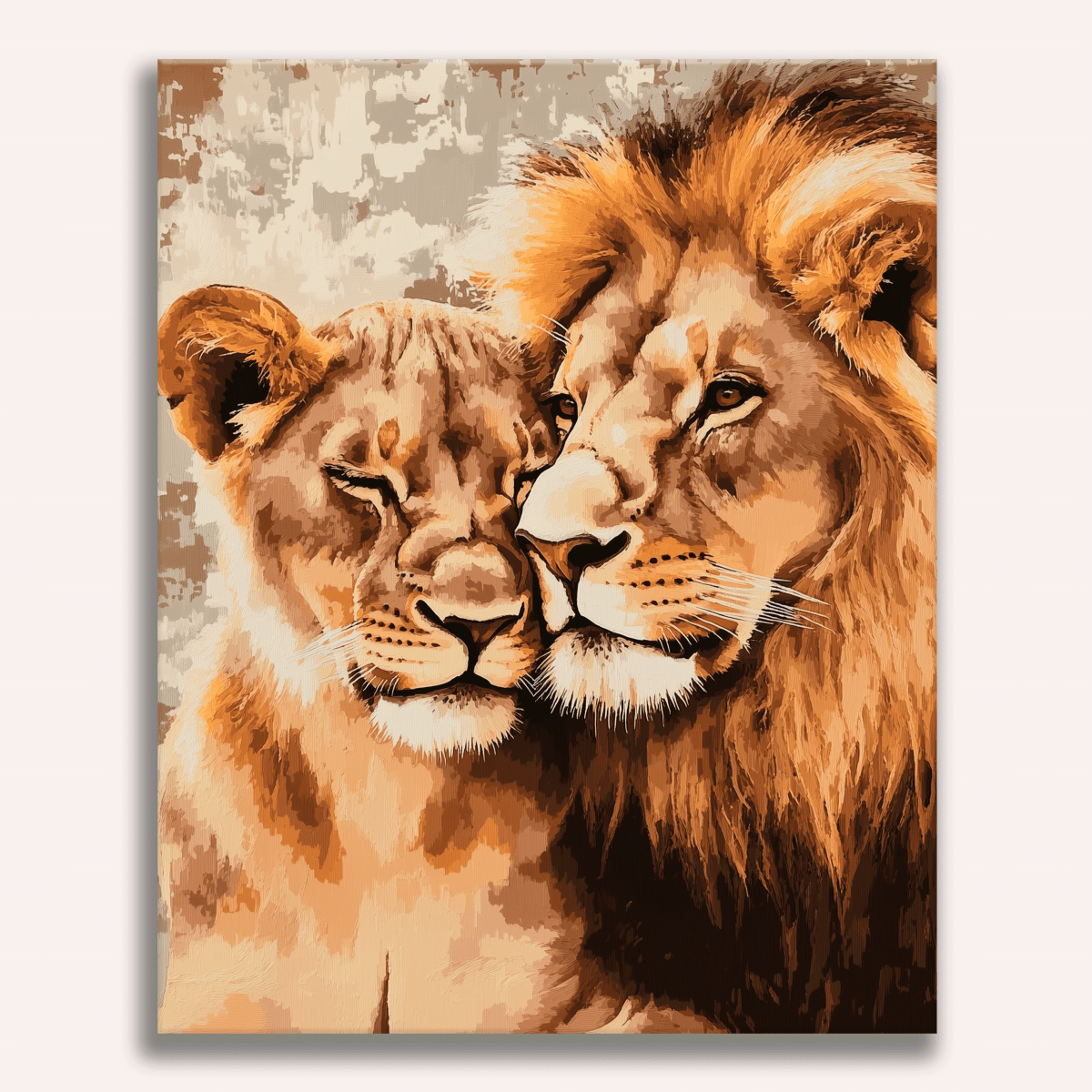 Majestic lion and lioness in a close, affectionate pose - Finished Lion & Lioness Paint by Numbers - ColorEasePaint