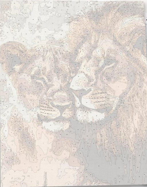 Detailed numbered canvas outline for Lion and Lioness wildlife portrait DIY painting - ColorEasePaint