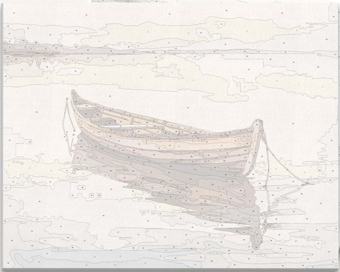 Clean and simple numbered canvas outline for Lonely Boat minimalist DIY painting project - ColorEasePaint