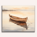 Minimalist scene of a single wooden boat on a misty, calm lake - Finished Lonely Boat Paint by Numbers - ColorEasePaint