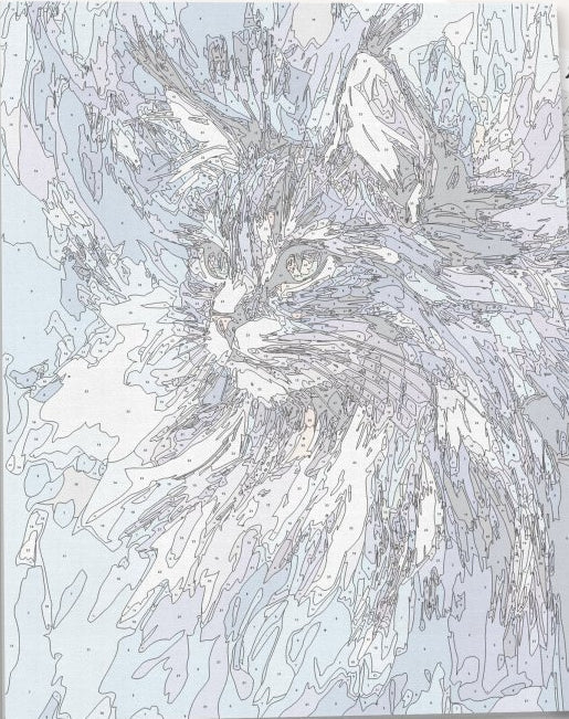 Detailed numbered canvas outline for Abstract Maine Coon modern pop-art DIY painting - ColorEasePaint