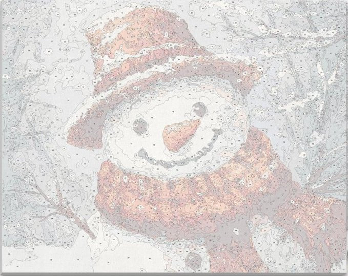 Simple and clear numbered canvas outline for Mr. Snowman holiday DIY painting project - ColorEasePaint