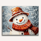 Cheerful snowman with a top hat and scarf in a winter scene - Finished Mr. Snowman Paint by Numbers - ColorEasePaint