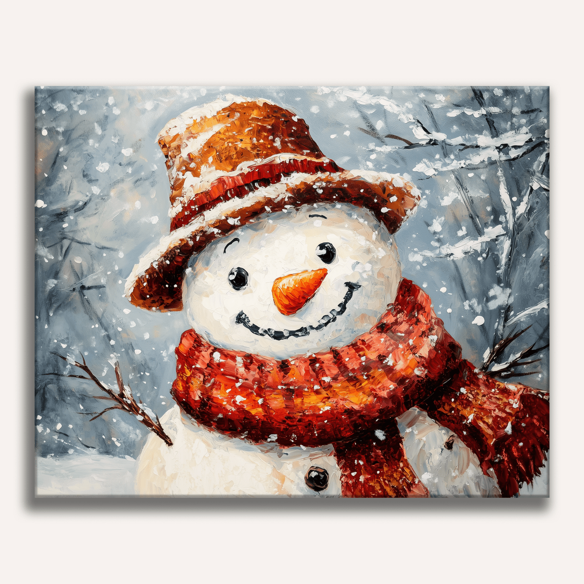 Cheerful snowman with a top hat and scarf in a winter scene - Finished Mr. Snowman Paint by Numbers - ColorEasePaint