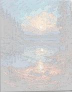 Detailed numbered canvas outline for Night by the Lakeside cottage landscape DIY painting - ColorEasePaint