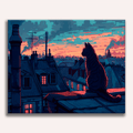 Black cat silhouette sitting in front of a large glowing full moon - Finished Night Cat Paint by Numbers - ColorEasePaint
