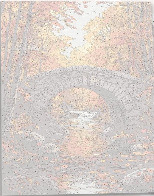 Professional numbered canvas outline for Old Stone Bridge landscape DIY painting project - ColorEasePaint
