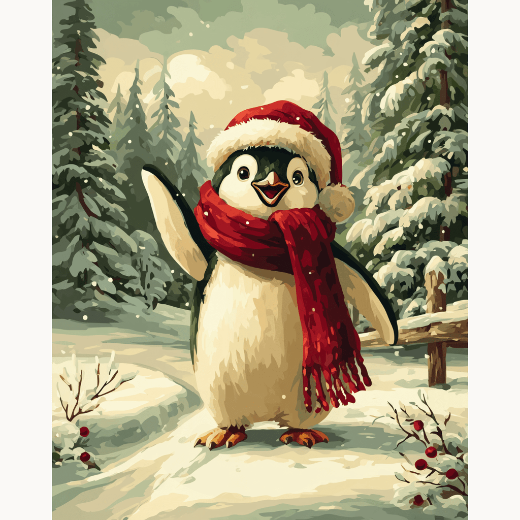 Professional DIY paint by numbers kit for beginners featuring Penguins Greetings theme - ColorEasePaint