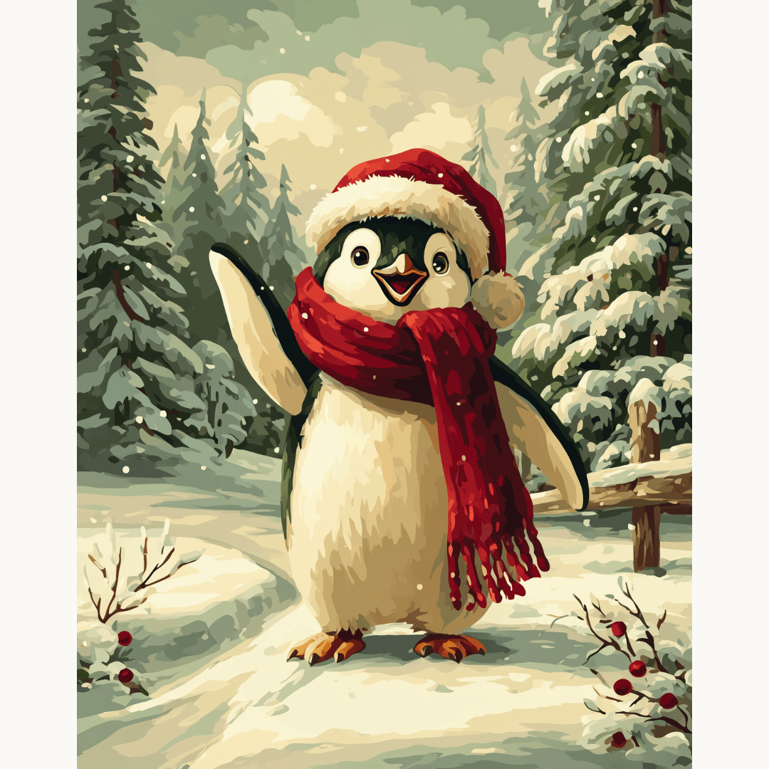 Professional DIY paint by numbers kit for beginners featuring Penguins Greetings theme - ColorEasePaint
