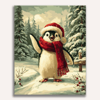 Cute penguin family wearing winter scarves and hats in the snow - Finished Penguins Greetings Paint by Numbers - ColorEasePaint