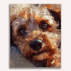 Close-up realistic portrait of a dog's face with soulful brown eyes - Finished Puppy Eyes Paint by Numbers - ColorEasePaint
