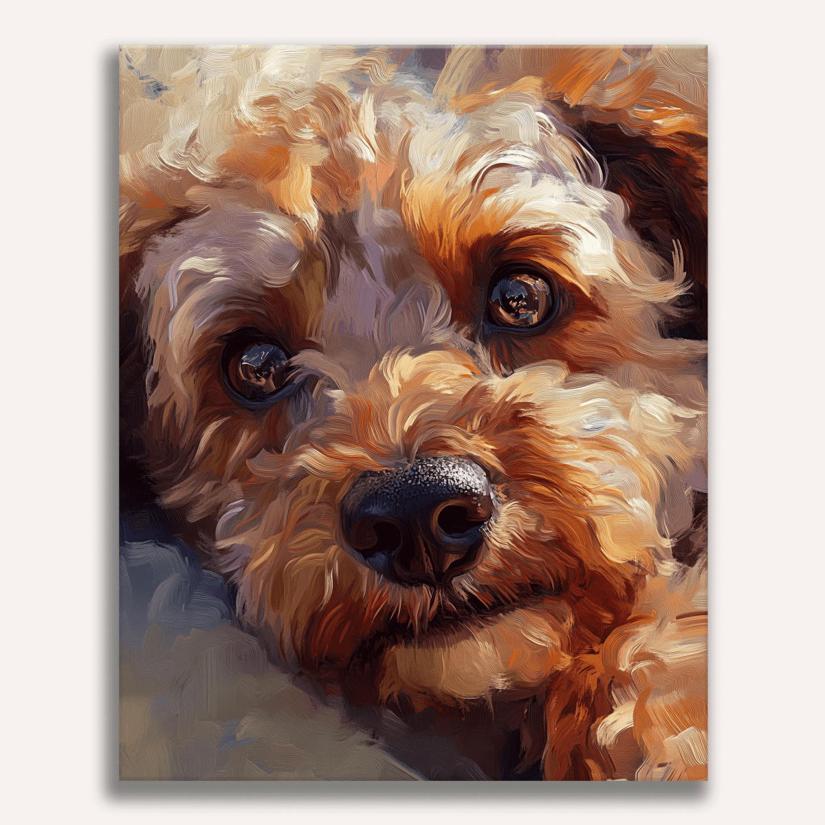 Close-up realistic portrait of a dog's face with soulful brown eyes - Finished Puppy Eyes Paint by Numbers - ColorEasePaint