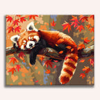 Cute red panda sleeping on a tree branch with rust-colored fur - Finished Relaxed Red Panda Paint by Numbers - ColorEasePaint