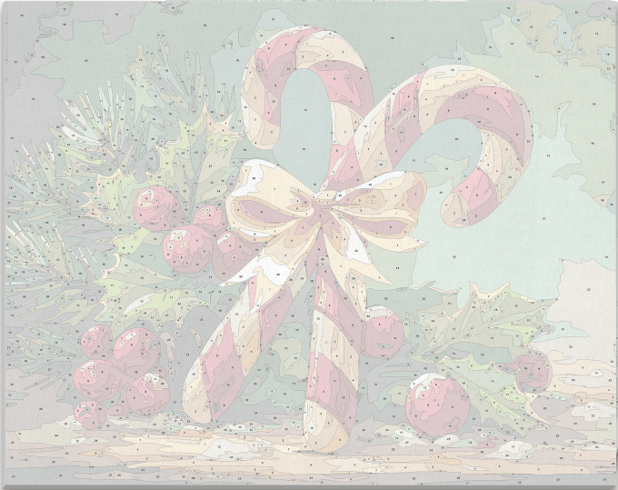High-definition numbered canvas outline for Ribbon Candy Cane DIY painting project - ColorEasePaint