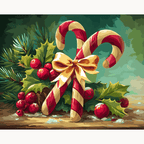 Complete DIY paint by numbers kit with vibrant acrylic paints and brushes for Ribbon Candy Cane - ColorEasePaint