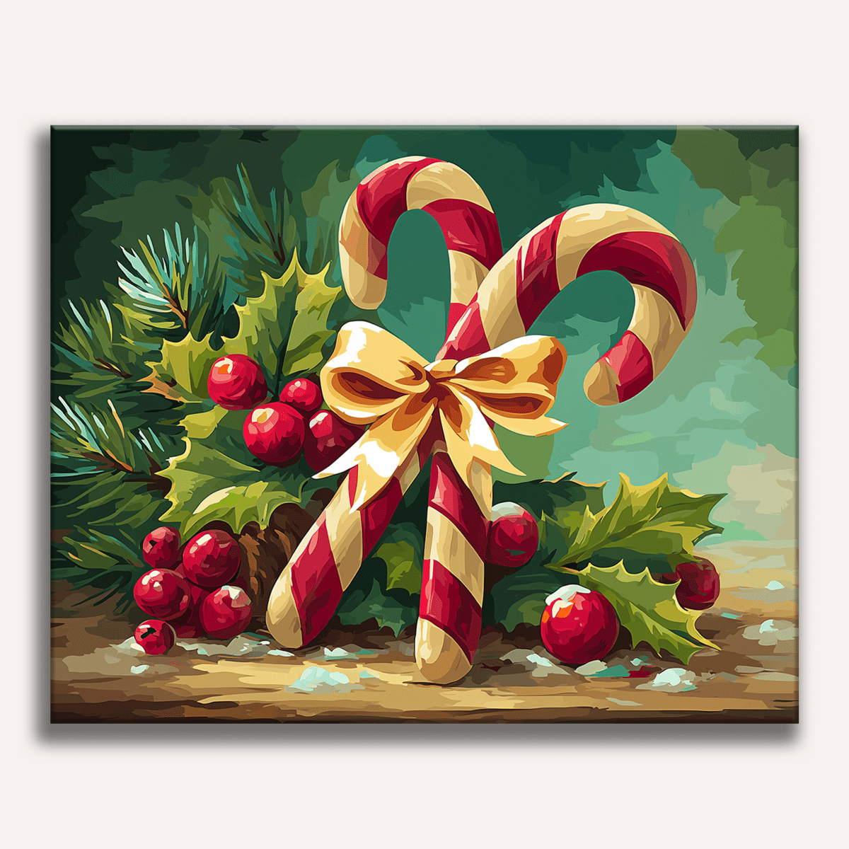 Classic red and white striped candy canes with festive ribbons - Finished Ribbon Candy Cane Paint by Numbers - ColorEasePaint