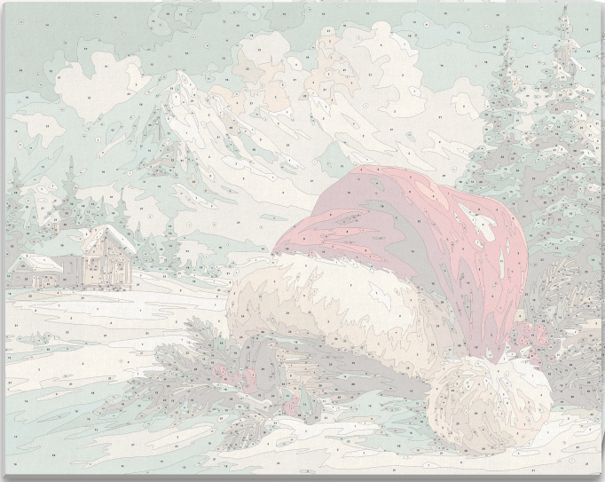 Close-up of premium acrylic paints and numbered canvas for winter mountain art - ColorEasePaint