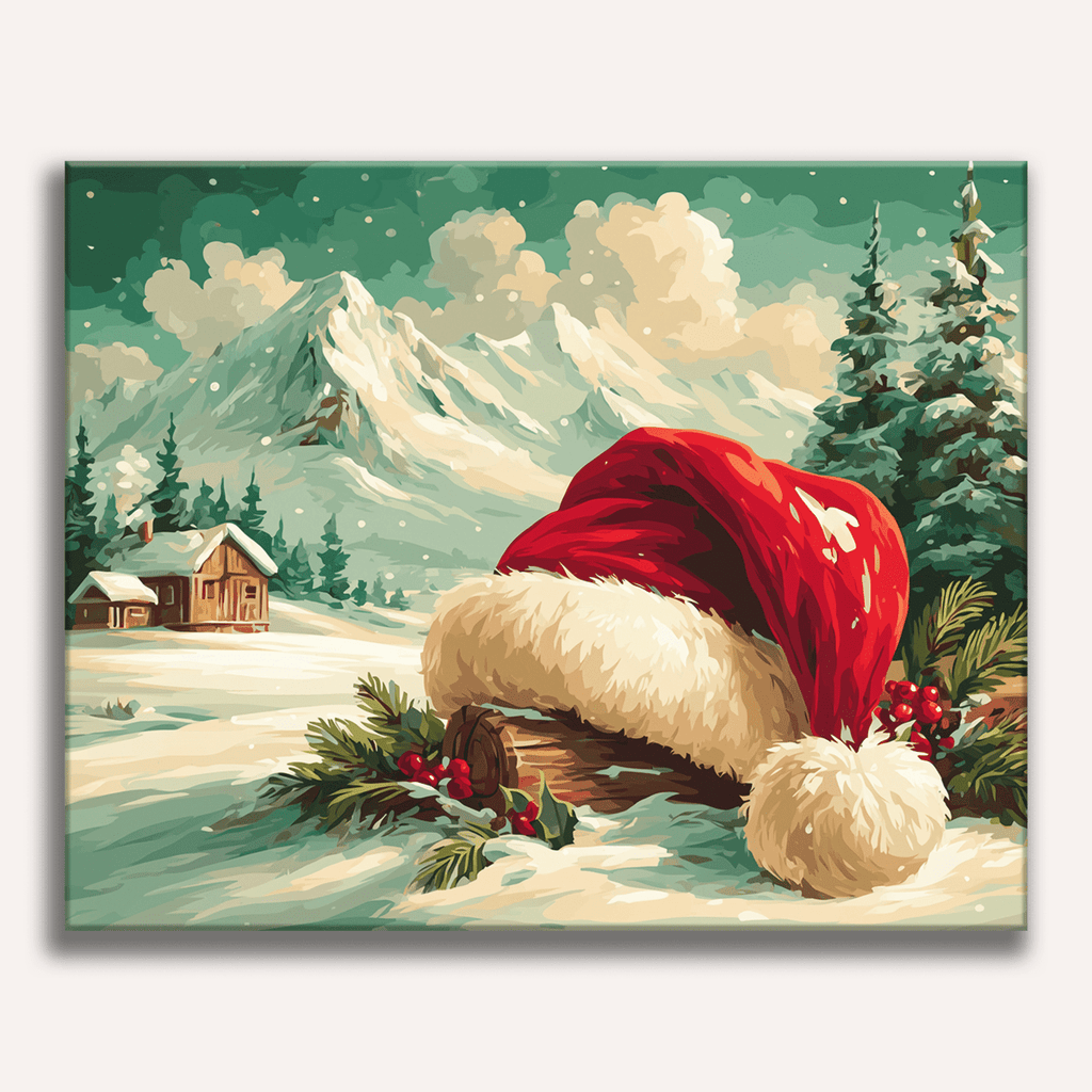 Santa hat on snowy mountain peak landscape - DIY Paint by Numbers Kit - ColorEasePaint