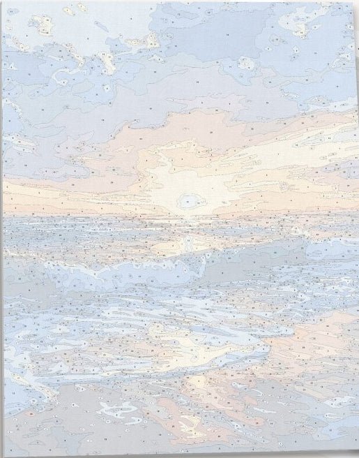 Detailed numbered canvas outline for Seaside Dusk ocean landscape DIY painting project - ColorEasePaint
