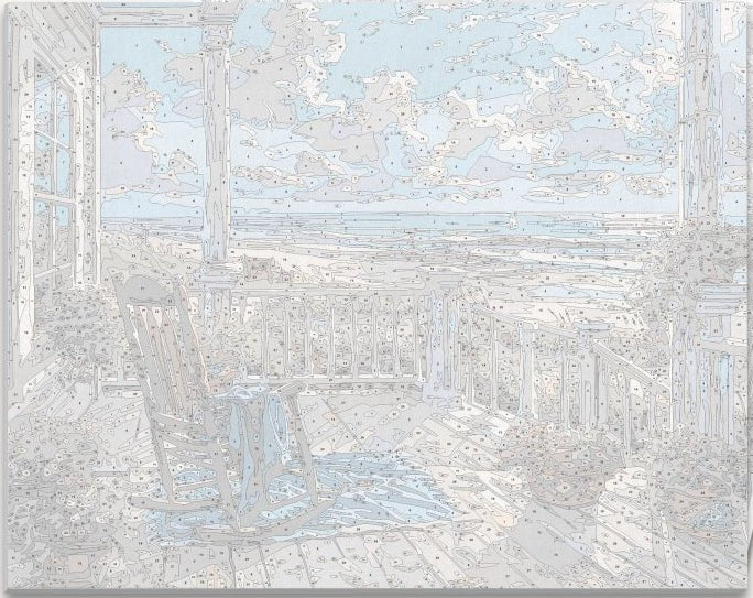 Detailed numbered canvas outline for Seaside Overlook coastal landscape DIY painting - ColorEasePaint