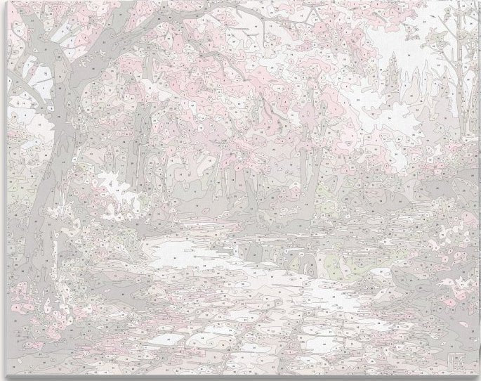 Detailed numbered canvas outline for Serene Sakura Stone Path Japanese garden DIY painting - ColorEasePaint