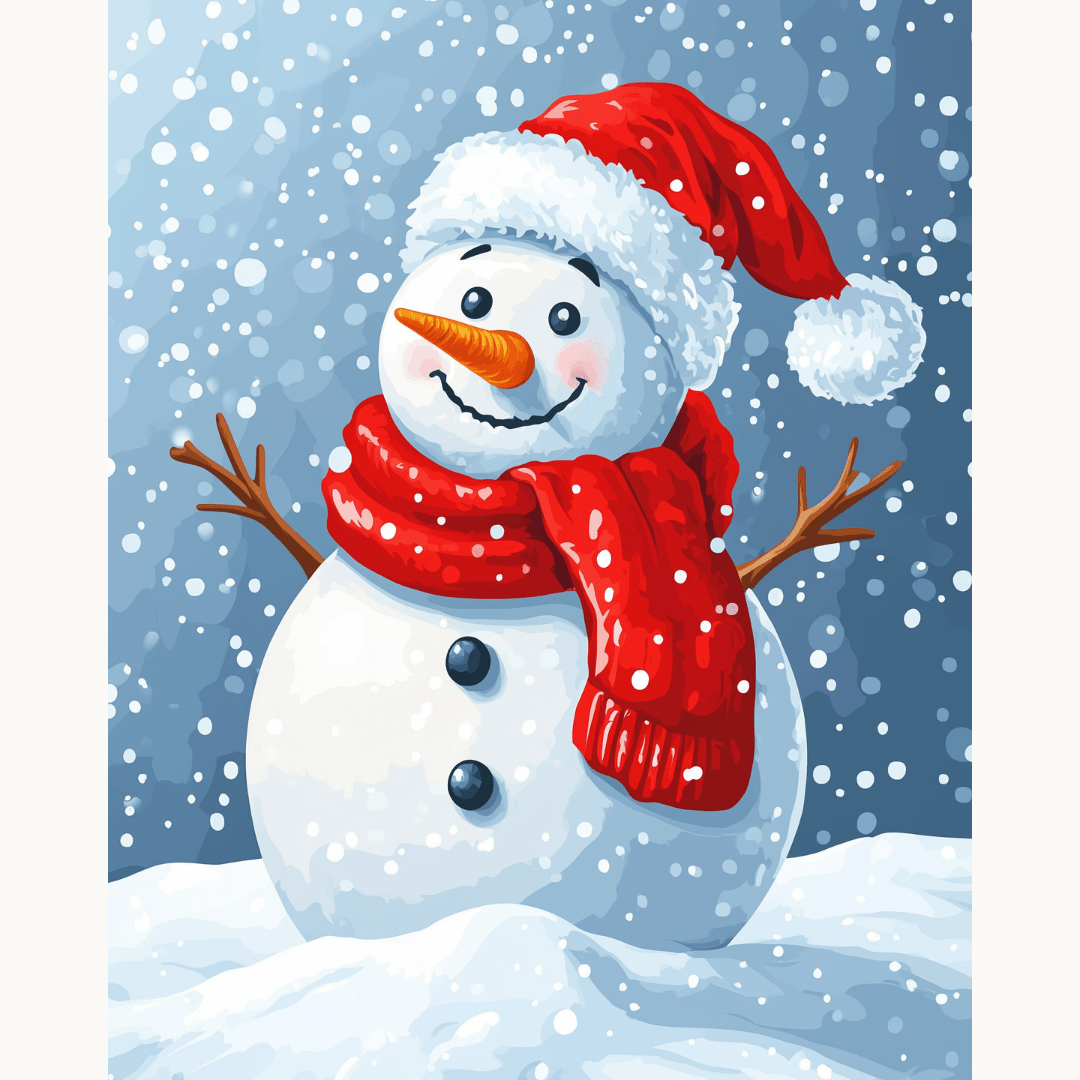 Professional DIY paint by numbers kit with bright acrylic paints for Smiling Snowman - ColorEasePaint