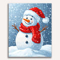 Cheerful smiling snowman with red scarf and top hat in the snow - Finished Smiling Snowman Paint by Numbers - ColorEasePaint