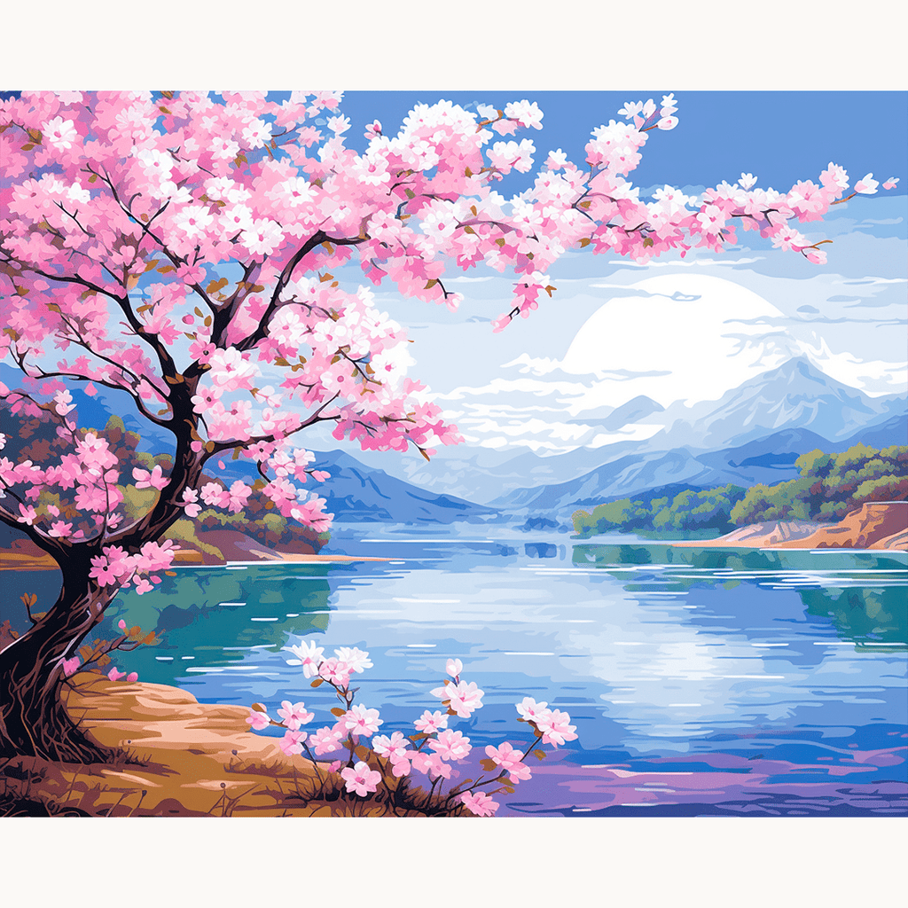 Professional DIY paint by numbers kit with a palette of soft floral pinks and leafy green acrylic paints - ColorEasePaint