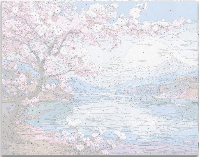 Detailed numbered canvas outline for Springtime Serenity botanical and floral DIY painting - ColorEasePaint