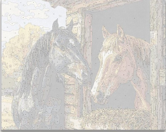 Detailed numbered canvas outline for Stable Companion equestrian DIY painting - ColorEasePaint