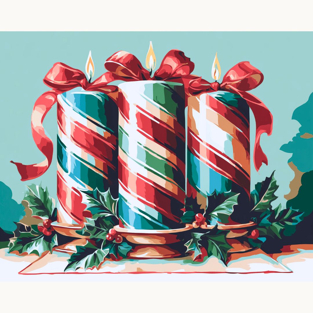 Professional DIY paint by numbers kit with warm-toned acrylic paints for Striped Candles - ColorEasePaint