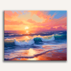 Majestic ocean wave at sunset with golden light filtering through the water - Finished Sunset Surf Paint by Numbers - ColorEasePaint