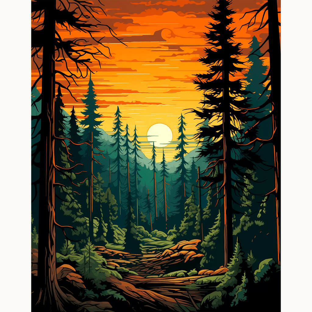 Complete DIY paint by numbers kit with a range of leafy green and golden sunlight acrylic paints - ColorEasePaint