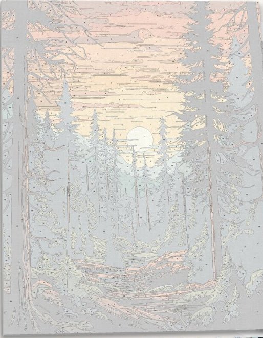 Detailed numbered canvas outline for Tall Trees Forest perspective landscape DIY painting - ColorEasePaint