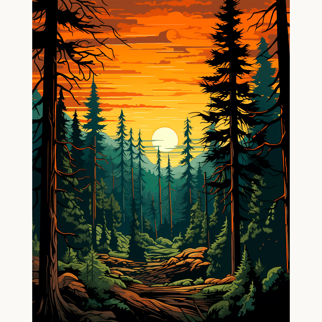 The image features a vibrant forest landscape.