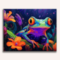 Bright green and orange tropical tree frog on a leaf - Finished Vibrant Frog Paint by Numbers - ColorEasePaint