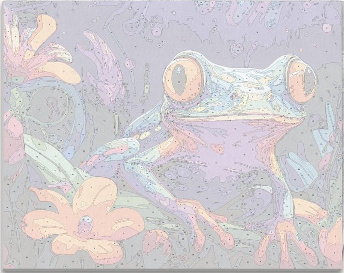 Detailed numbered canvas outline for Vibrant Frog tropical wildlife DIY painting - ColorEasePaint