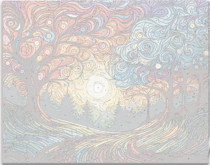 Detailed numbered canvas outline for Vivid Wilderness contemporary landscape DIY painting - ColorEasePaint