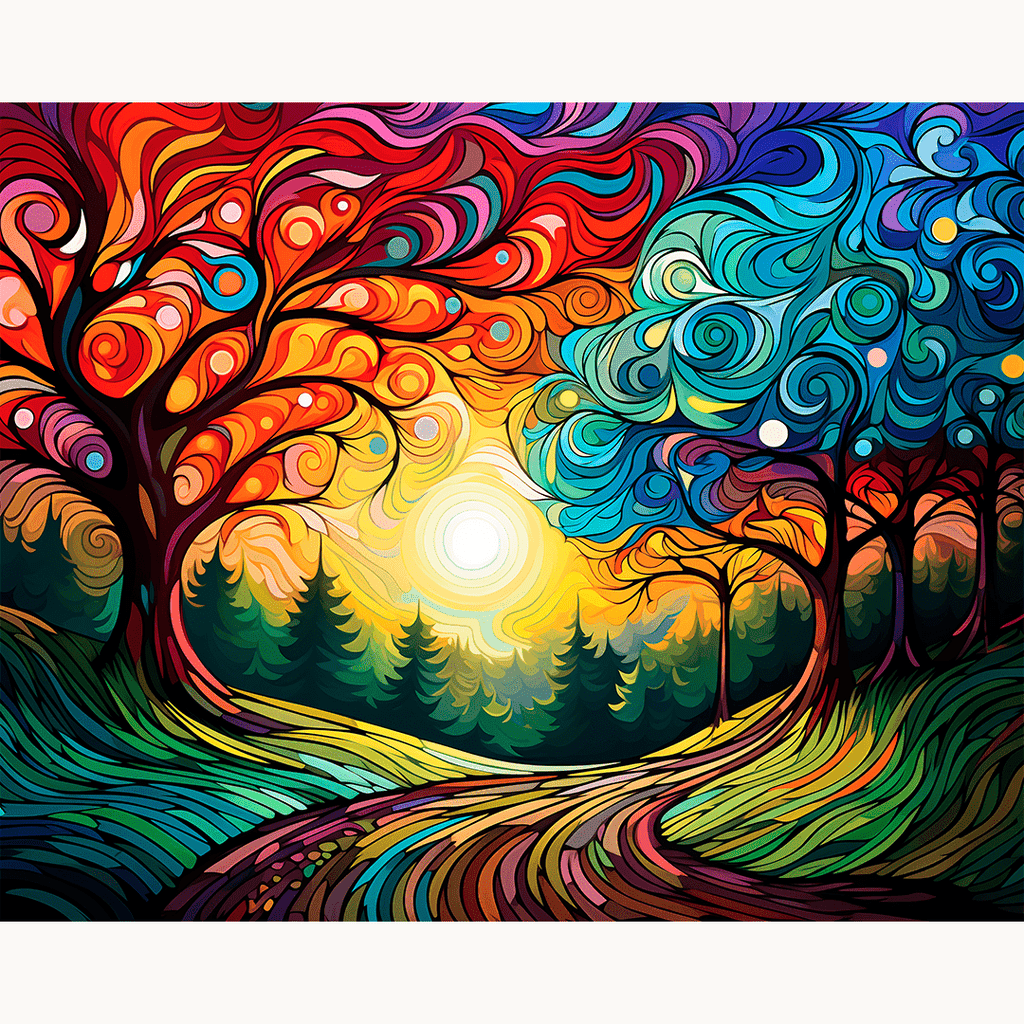 The image depicts a vibrant and colorful landscape scene.