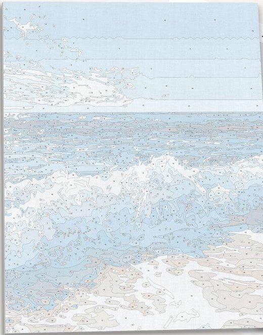 Detailed numbered canvas outline for Warm Beach Waves coastal landscape DIY painting - ColorEasePaint