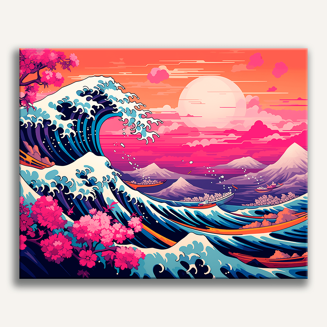 Classic Japanese Ukiyo-e Great Wave off Kanagawa with Mount Fuji - Finished Wave of Kanagawa Paint by Numbers - ColorEasePaint