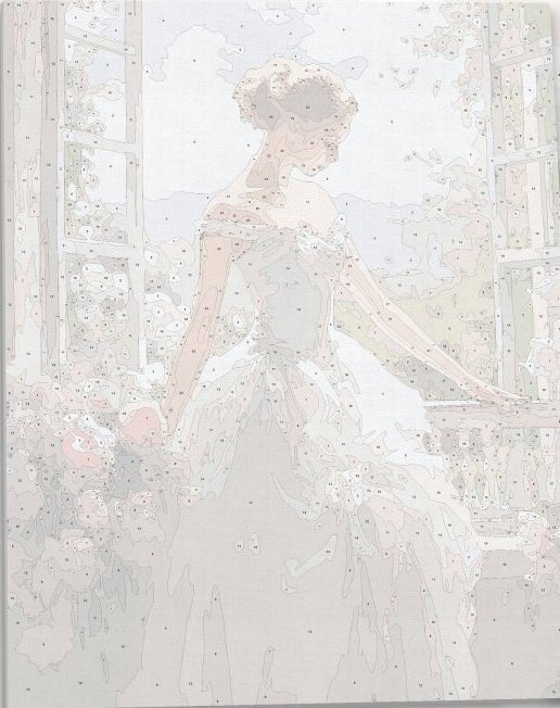 Detailed numbered canvas outline for Window of Elegance Mediterranean DIY painting - ColorEasePaint