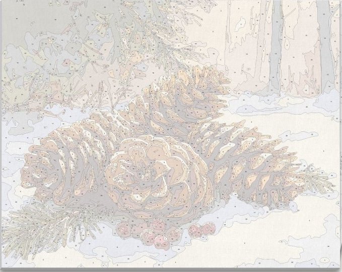 Detailed numbered canvas outline for Winter Pinecones woodland DIY painting project - ColorEasePaint