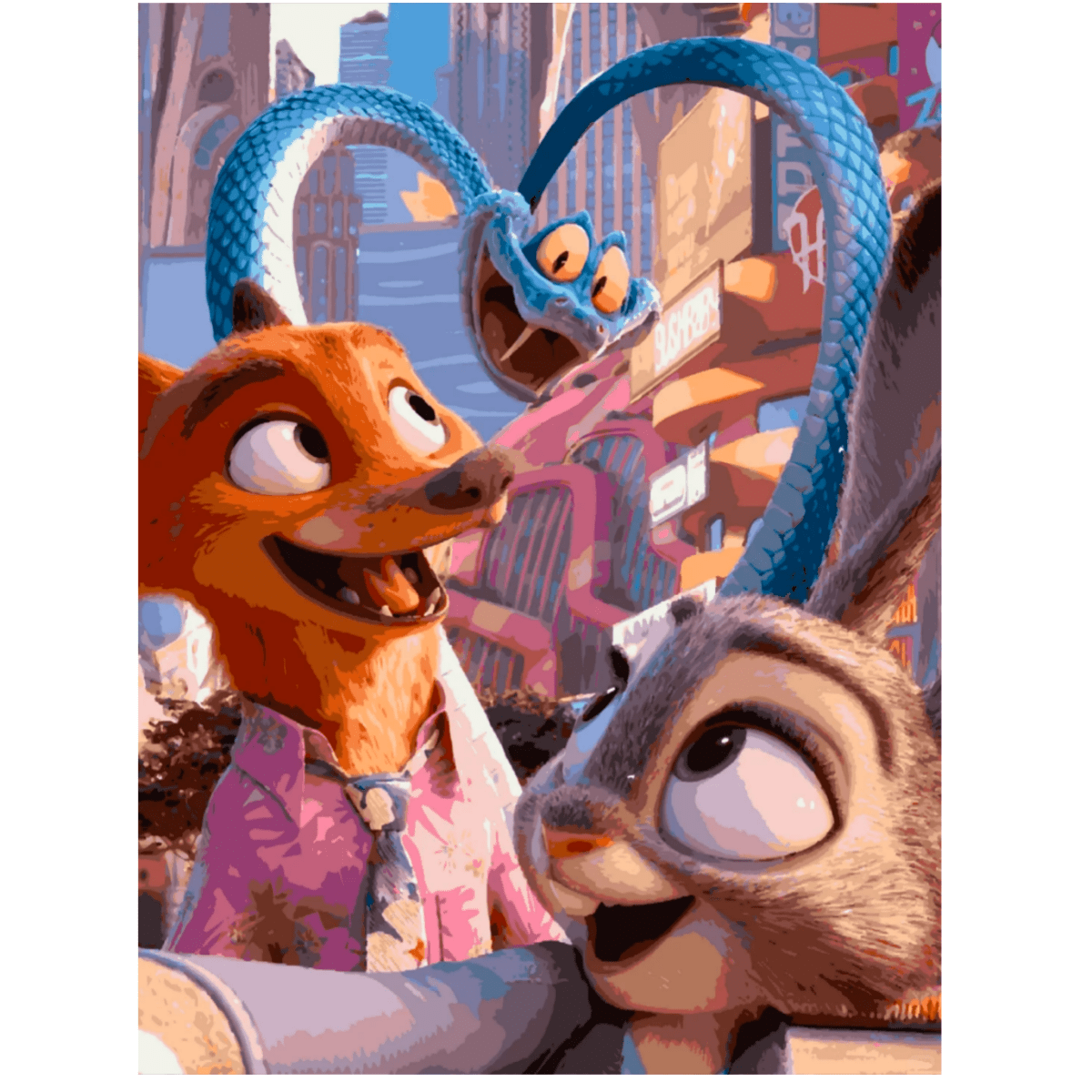 Zootopia movie characters Nick Wilde and Judy Hopps with friends - DIY Paint by Numbers Kit - ColorEasePaint